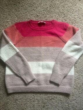 LOFT Striped Crewneck Sweater in Pink, Coral & Cream